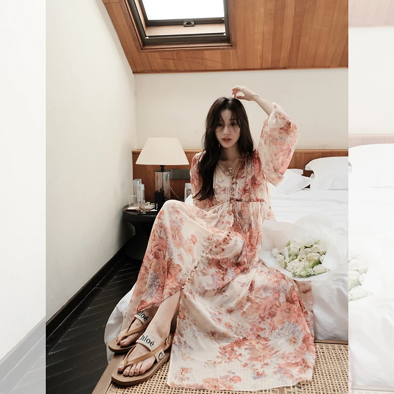 重工法式少女优雅蕾丝边大翻领长款蛋糕连衣裙小白裙QL232045-B