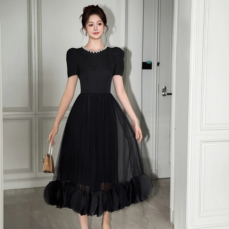 赫本风大摆裙莫代尔超长连衣裙长款宴会垃圾摇滚风61207