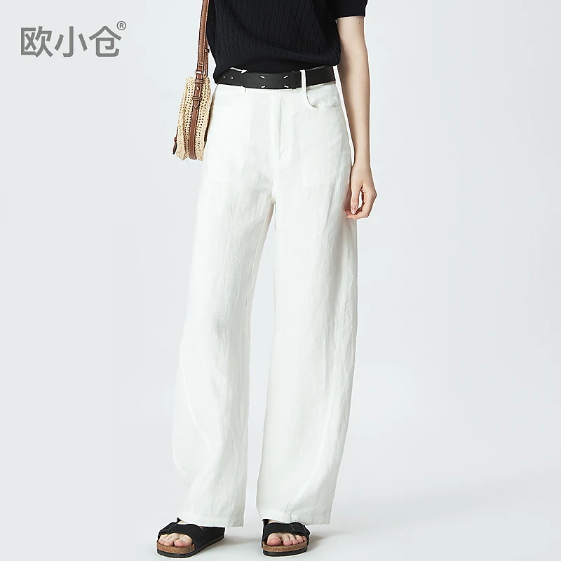 欧小仓冷萃系列双扭缝亚麻香蕉裤慵懒风弯刀裤阔腿裤女夏薄款1770