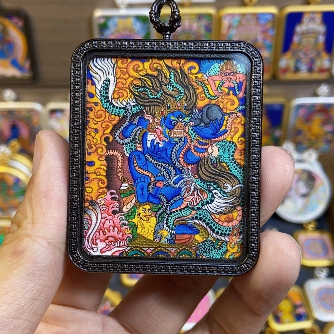 导***躺吊坠纯手绘唐卡黑财神