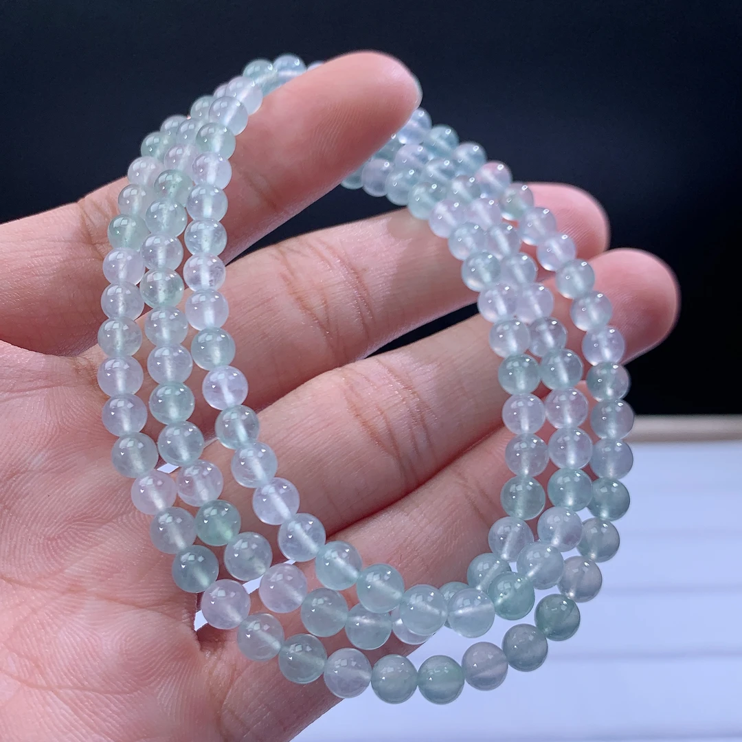 嘉运翡翠1.16-14缅甸天然翡翠Ａ货冰种高冰玻璃双色项链卡5mm118颗