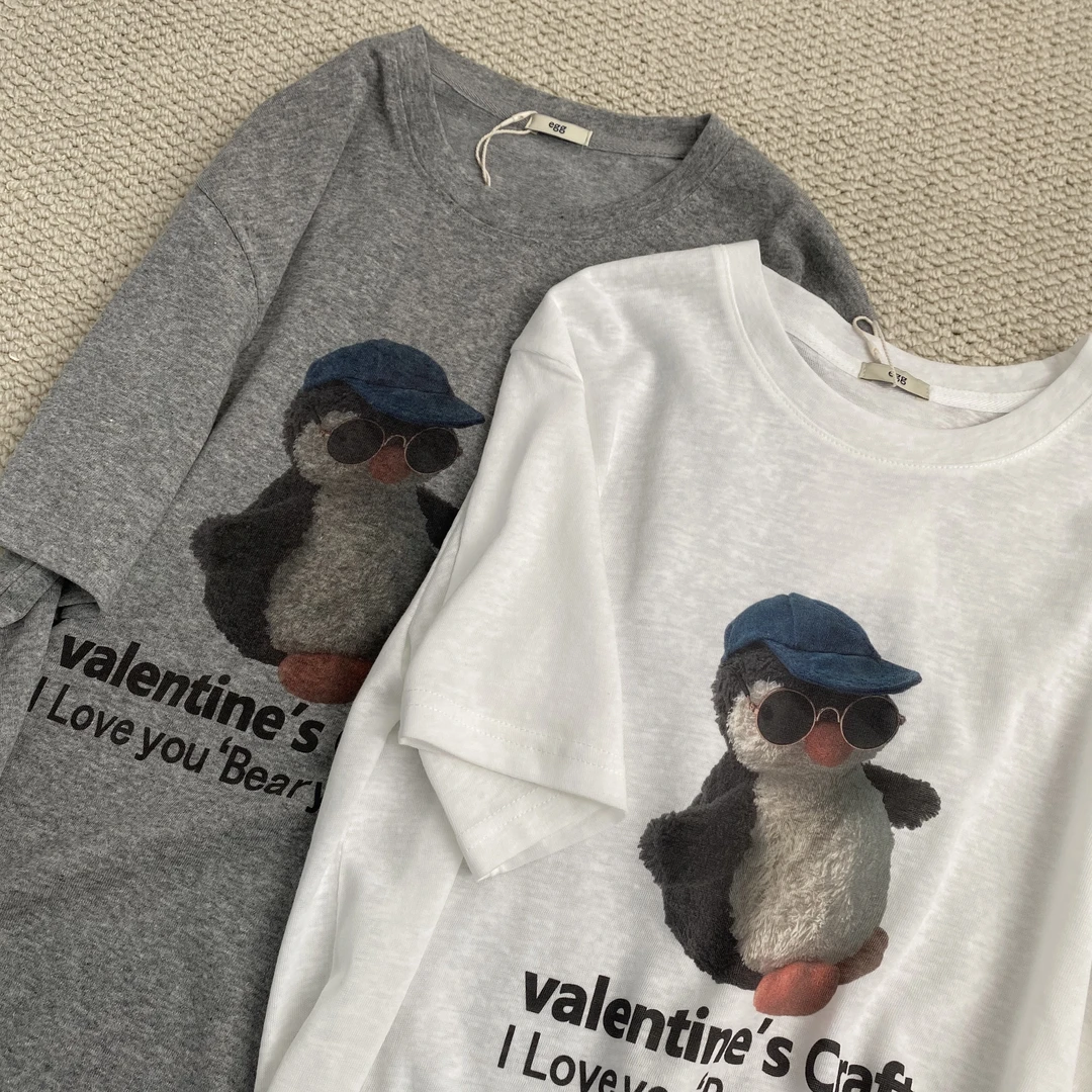 lin’家新款，巨好穿【蛋家】卡通企鹅 简约百搭短袖- 1525