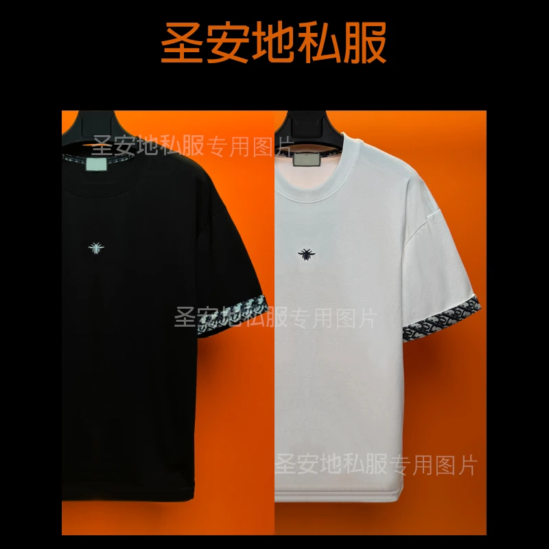 高货轻奢2025年夏季新款刺绣圆领潮流男士T恤短袖落肩休闲宽松款