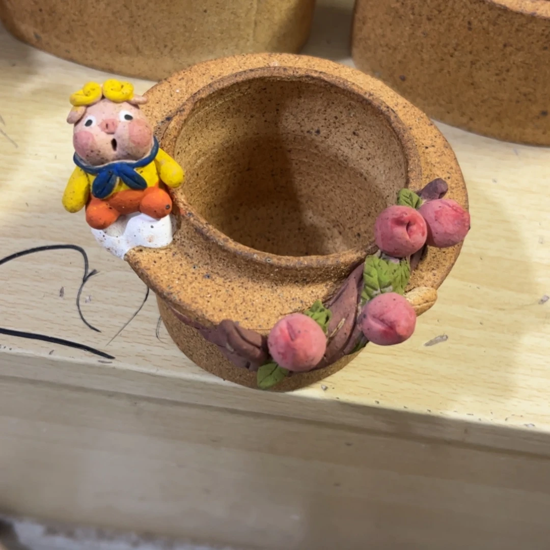 泥塑古镇炻陶花盆