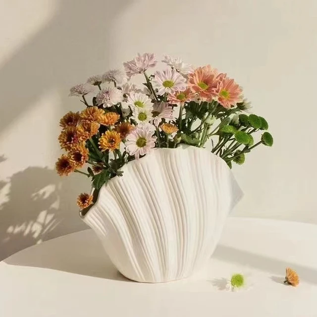 创意贝壳仿陶瓷花瓶摆件客厅插花干花束高级感小众郁金香干花花艺