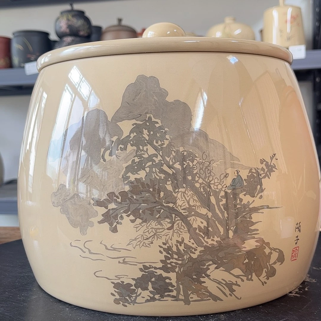 罐白泥水亮光存茶缸