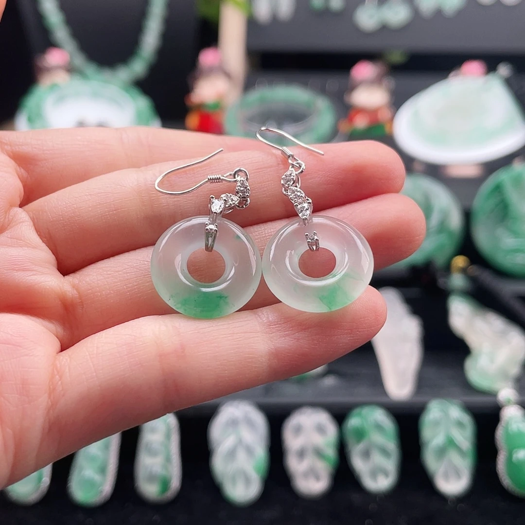 石英质玉银S925镶嵌耳坠
