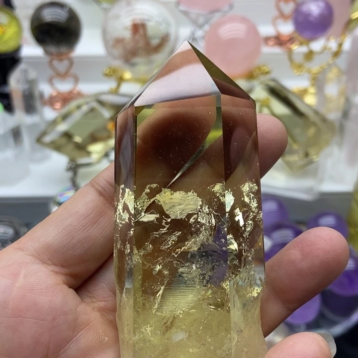 水晶摆件未镶嵌黄水晶六角柱