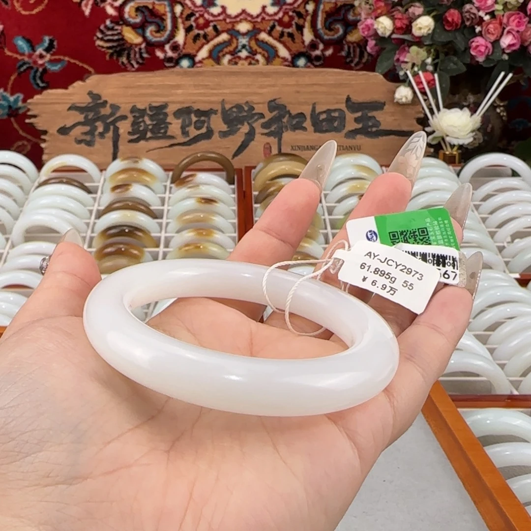 和田玉未镶嵌手镯新疆和田玉羊脂白玉手镯柔光圆条白糯