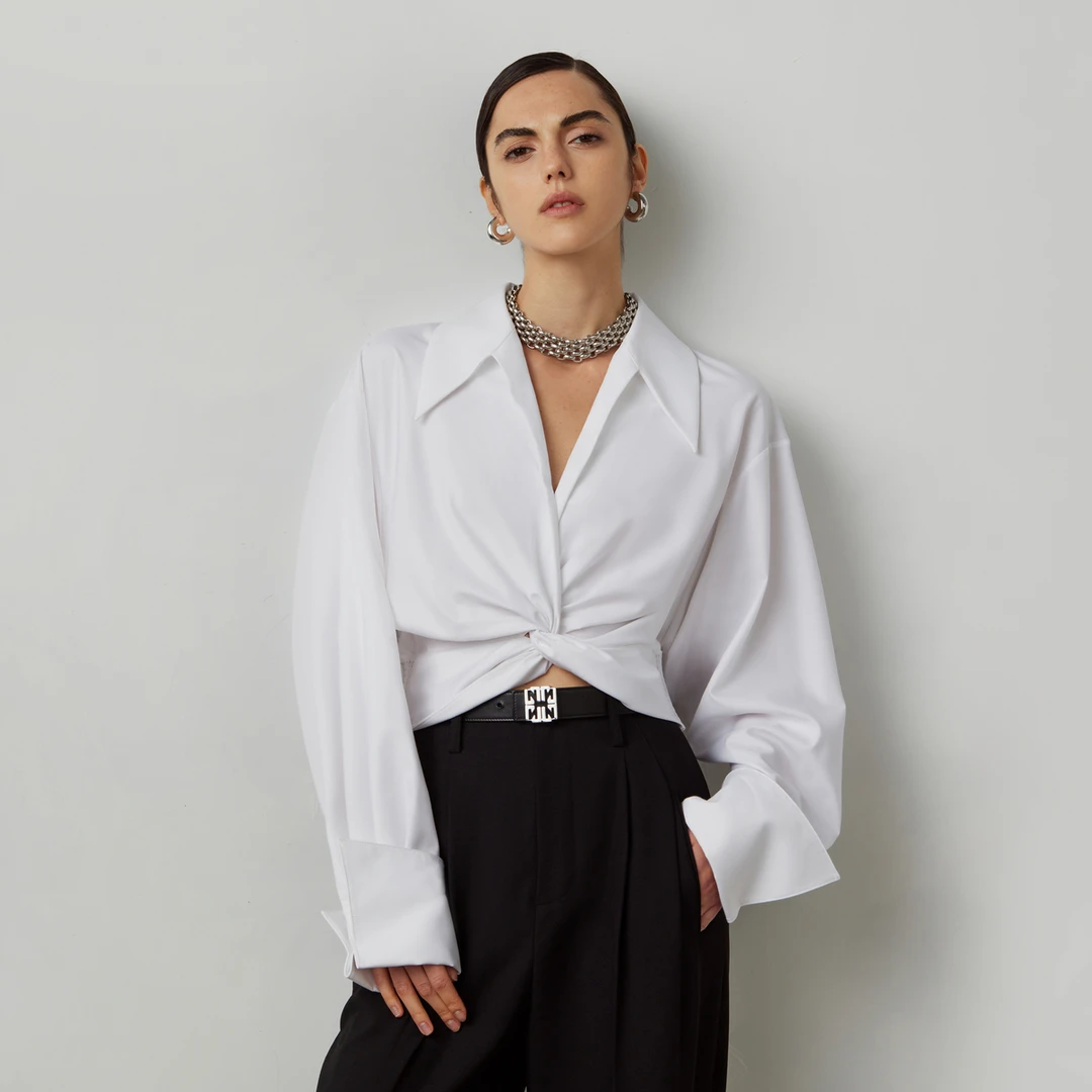 LYNEE 翻领小众设计感花式扭结衬衫女 LGD2ESW087