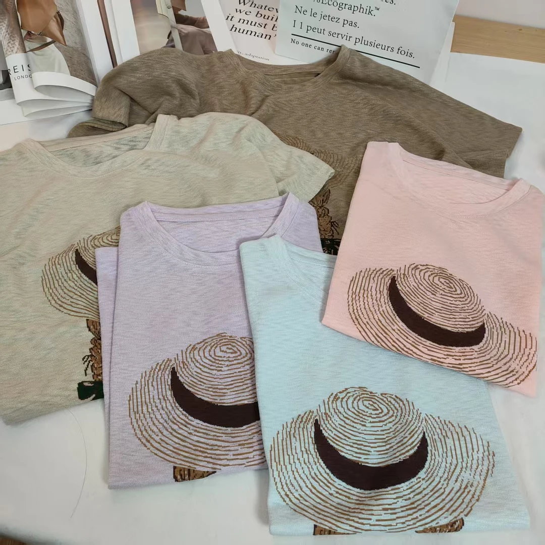 【晴晴精选】2025春夏季时尚百搭圆领草帽女孩减龄气质针织衫A052#