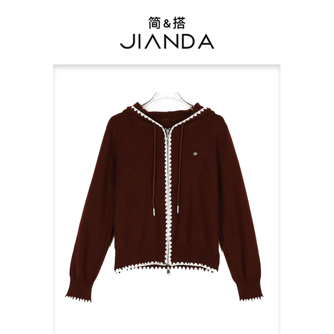 简&搭【千屿Sheila】秋冬穿搭 拼色连帽拉链开衫253-KS/1003-228