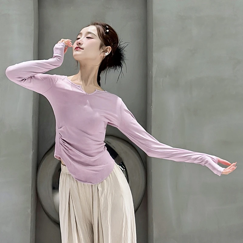现代舞蹈练功服上衣古典舞专业形体训练长袖修身中国舞服装女艺考