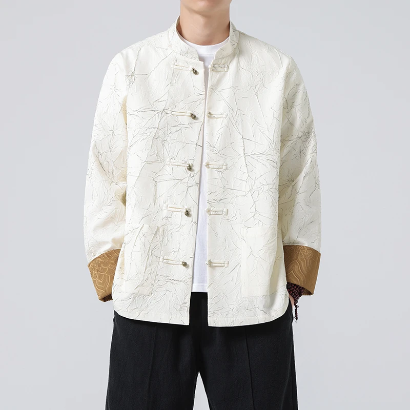 改良汉服男中国风春秋季提花长袖夹克新中式唐装宽松大码盘扣外套