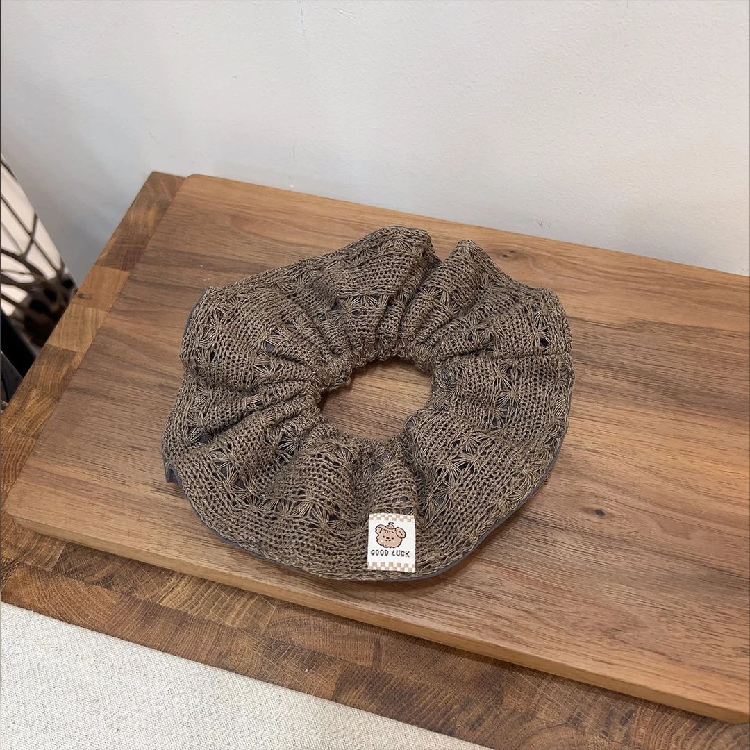 韩国头饰发饰时尚百搭深色系贴布针织毛线双层波点大肠发圈