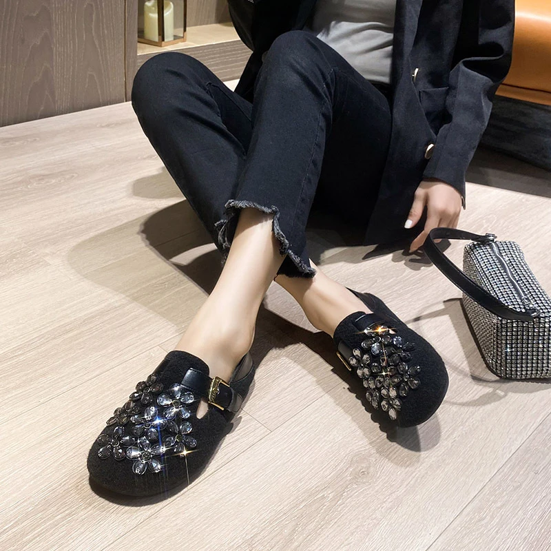 新款一脚蹬勃肯鞋2025秋冬软底豆豆鞋女平底鞋时尚加绒大码女鞋