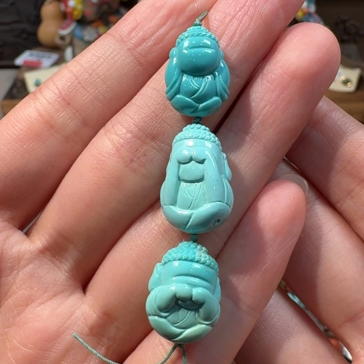 绿松石未镶嵌三不佛雕刻件