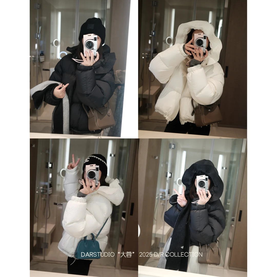 【215.6g】DAR STUDIO 【花瓣领羽绒】90白鹅绒冬季新款连帽羽绒服