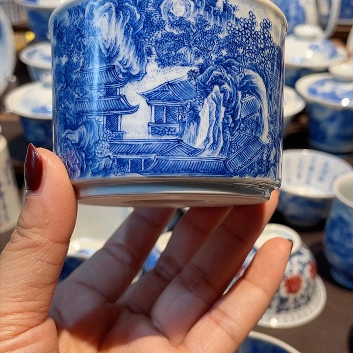 闫*惠窑口老师山水微瑕内绘主人杯