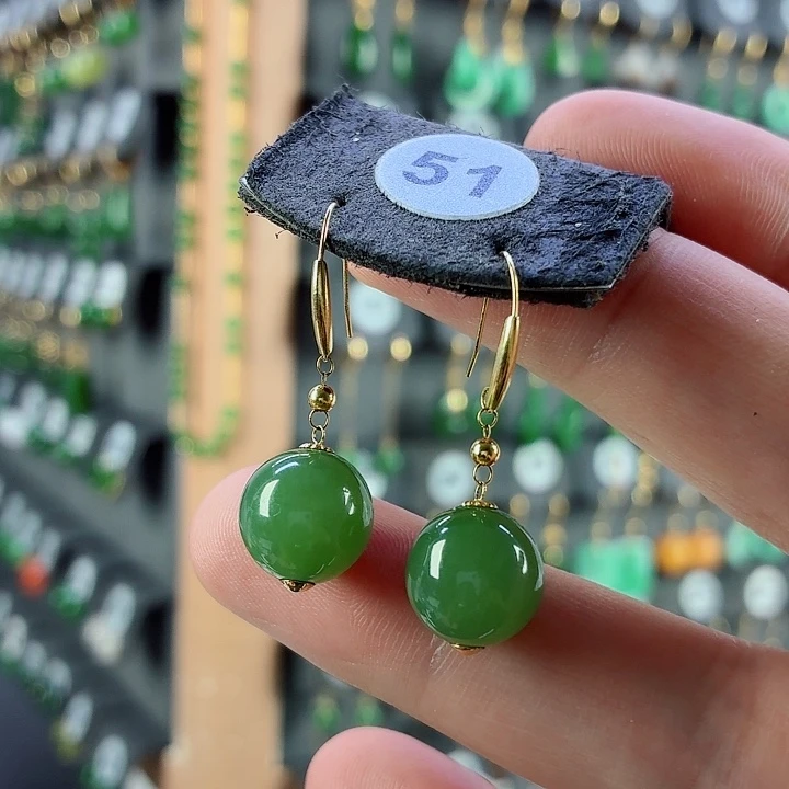 和田玉18K金镶嵌耳饰