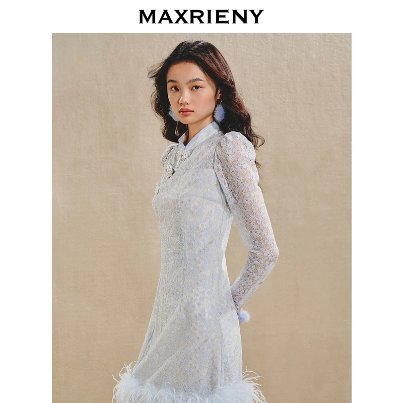 MAXRIENY贵雅新中式连衣裙水晶盘扣收腰裙子显瘦女