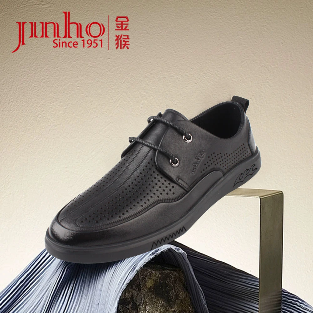 Jinho/【夏凉】金猴经典休闲皮鞋夏季镂空软底真皮透气男鞋3500122A