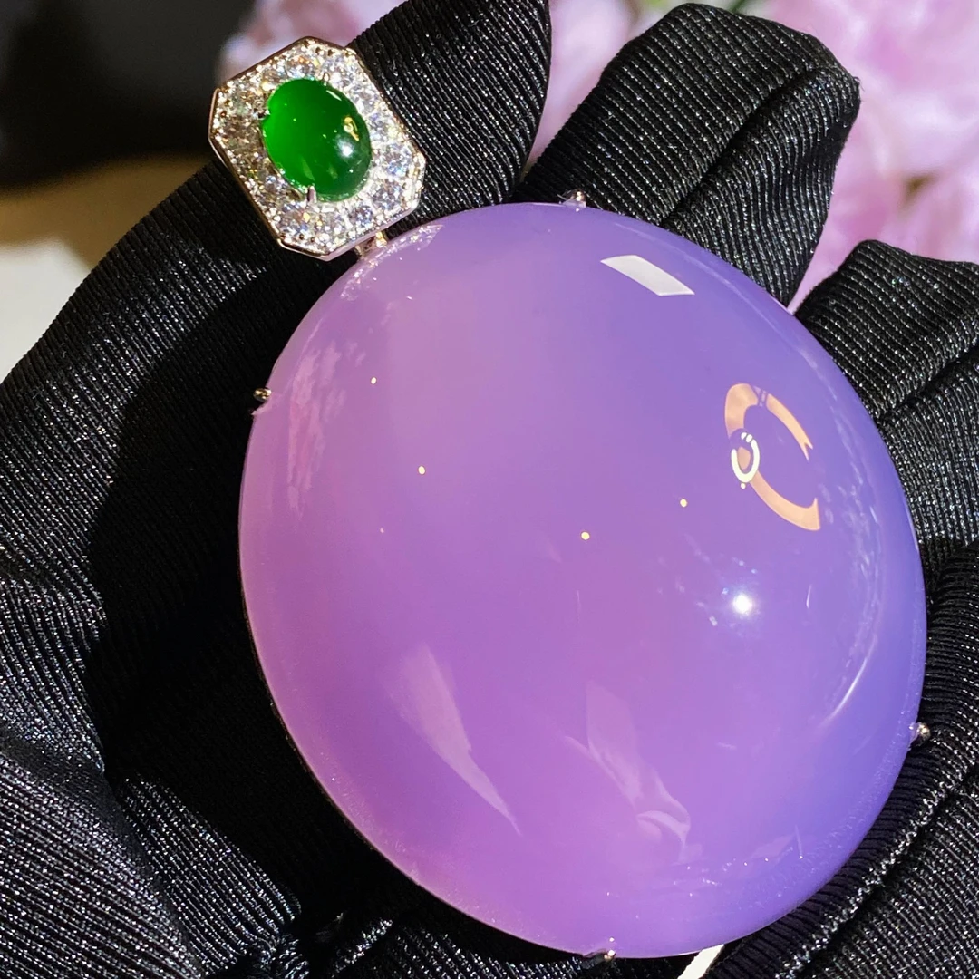 吊坠925银锆石 925镶嵌合成锆石紫色大鸽子蛋女款显白吊坠挂件