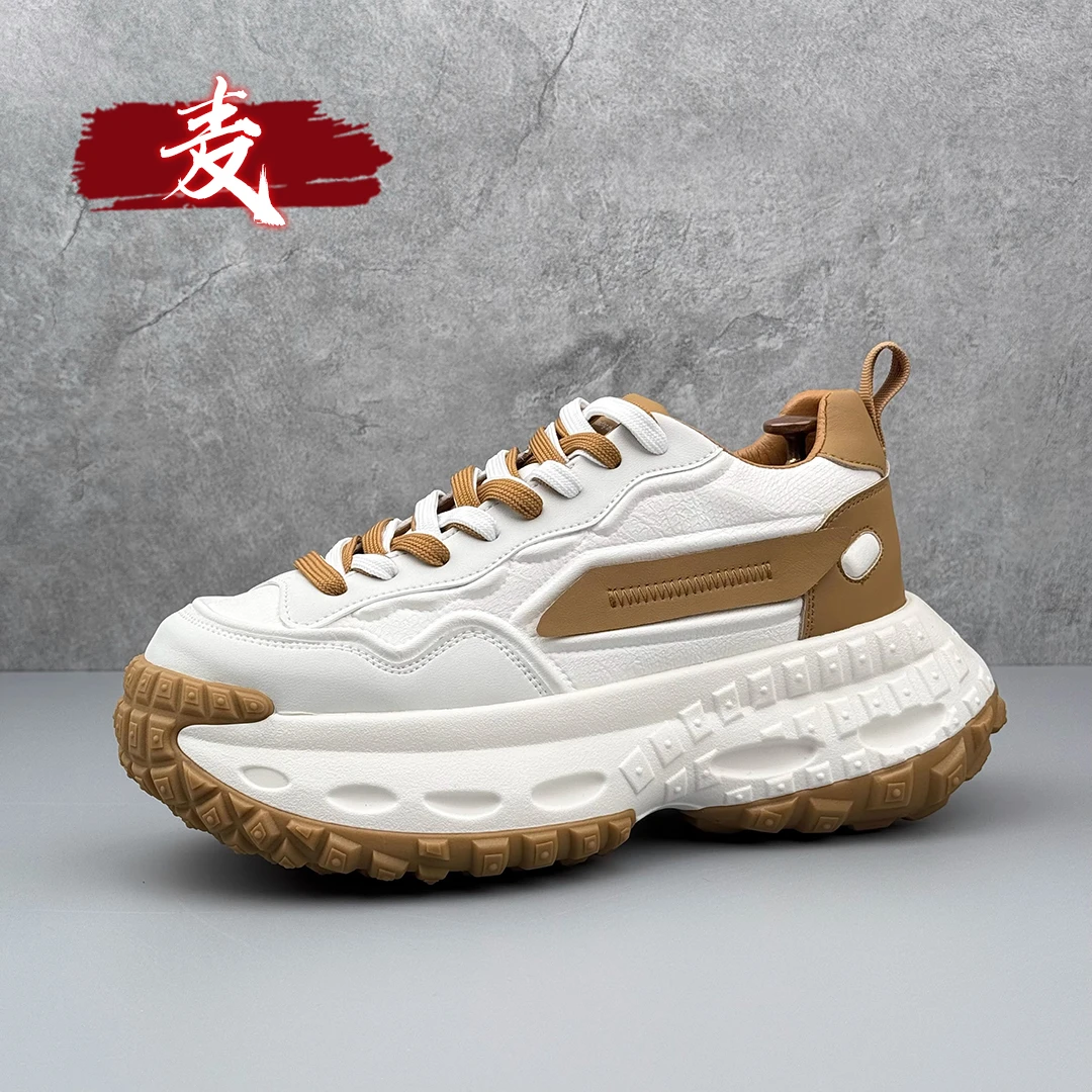 欧洲站男鞋春季2025新款休闲百搭轮胎厚底青少年运动内增高老爹鞋