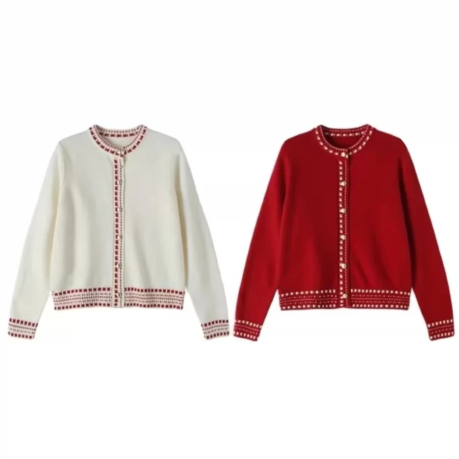 【糖糖衣橱】"烫金小圆扣”绵羊毛小香风时尚百搭针织开衫