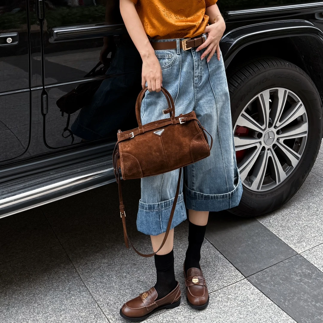 【卓日雅】新款夏季盘翻边直筒裤牛仔中裤