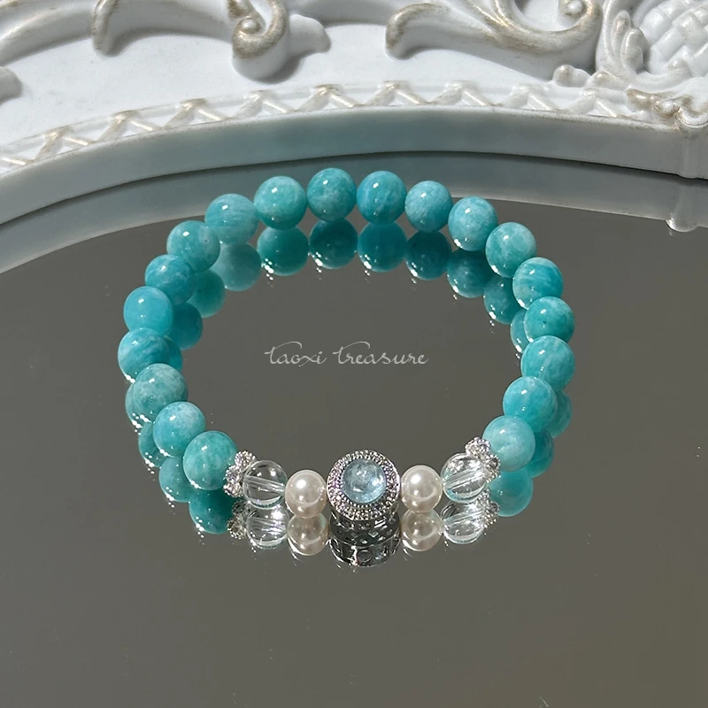 tx1107-[幸运宝石]海盐夏季天河石施家珠海蓝宝魔盒手串