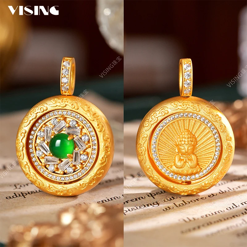 VISING 坠链均925银合成锆石 金色时来运转如来佛宝宝佛吊坠项链