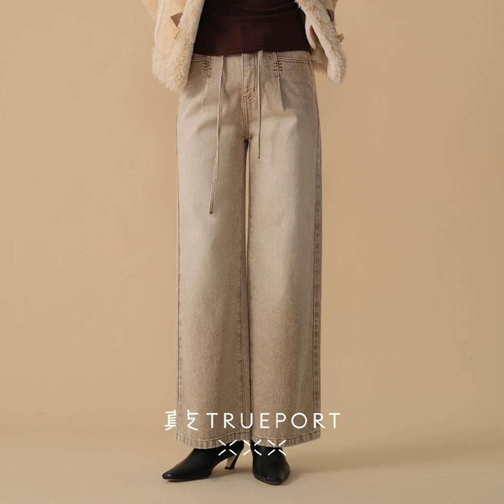 真支美式复古  水洗做旧直筒牛仔裤T20131027