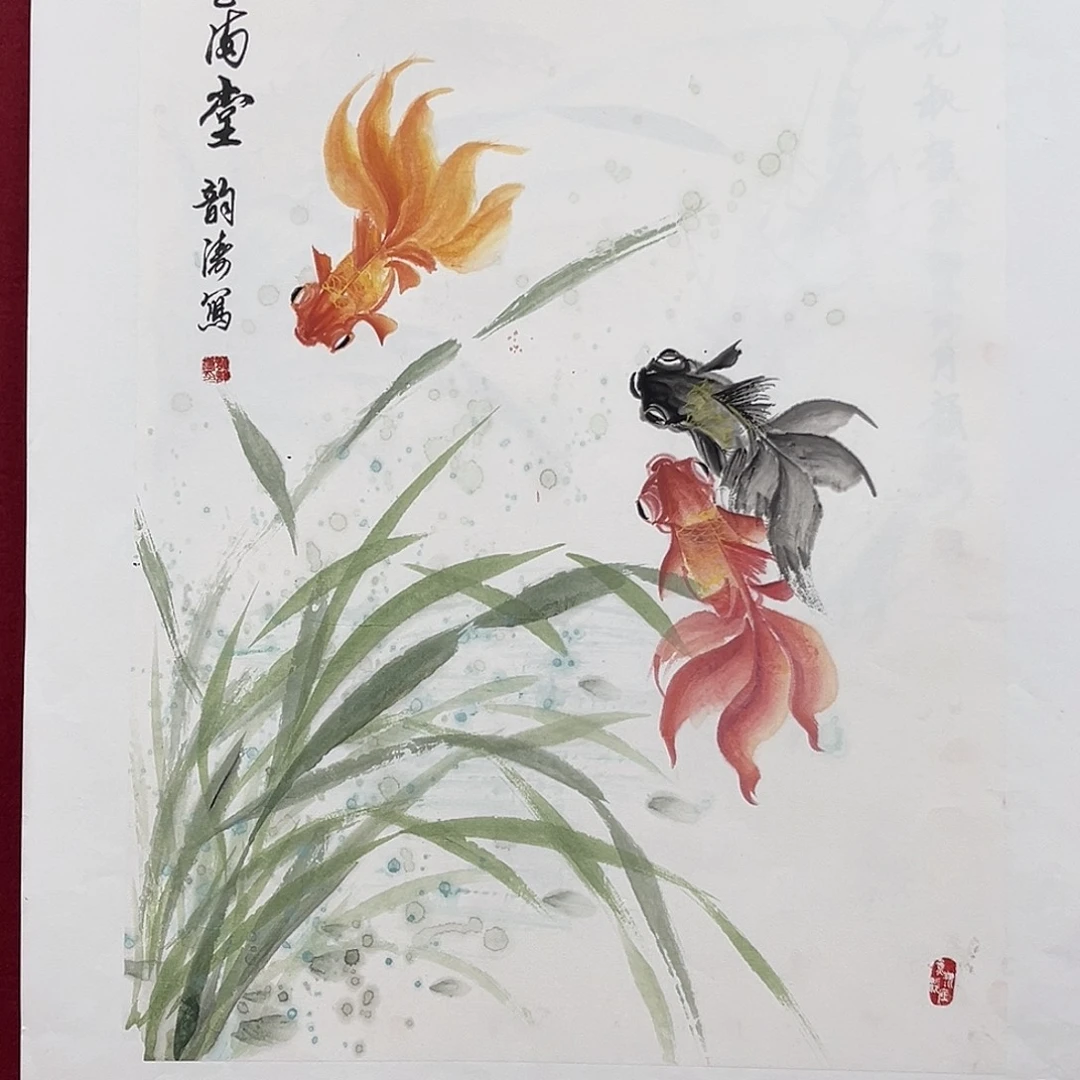 国画龚韵涛老师四尺三开花鸟奇