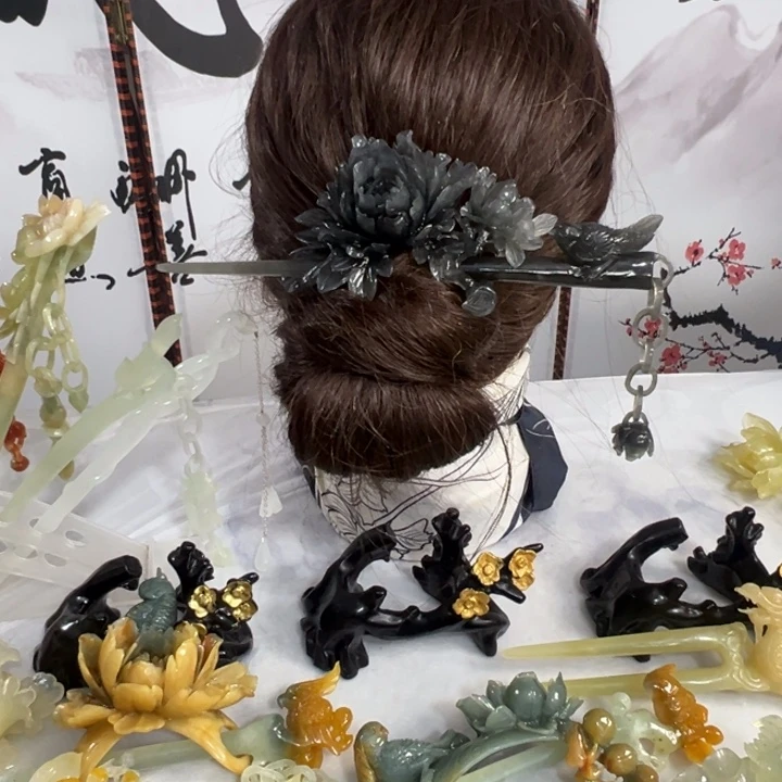 7***9定制蛇纹石玉毛货发饰