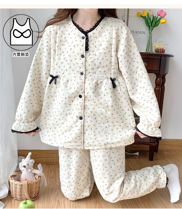 夹层空气棉秋冬孕妇哺乳睡衣女怀孕期月子服喂奶家居服加厚套装