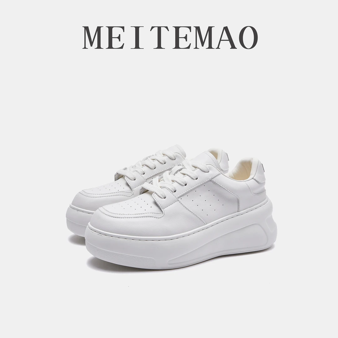 【广州美特猫】春季新款真皮时尚百搭增高系带小白鞋MTM2013