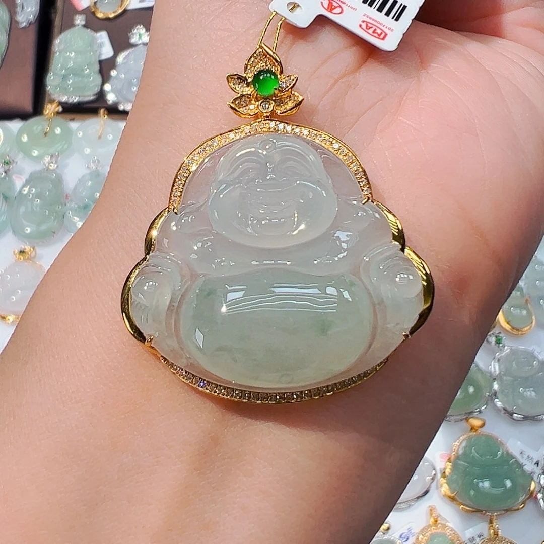 翡翠18K金镶嵌吊坠(不含链)佛公