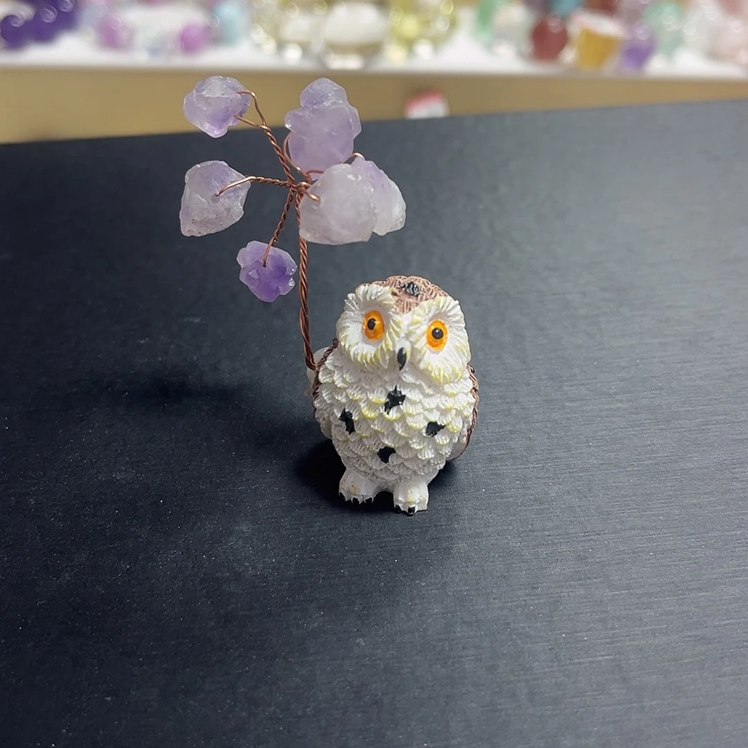 水晶手链未镶嵌紫水晶猫头鹰摆件