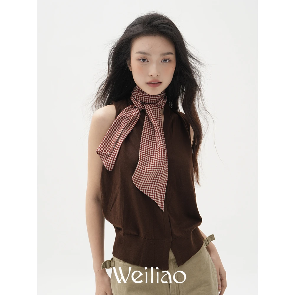 Weiliao/尉了山茶花格纹基础丝巾飘带