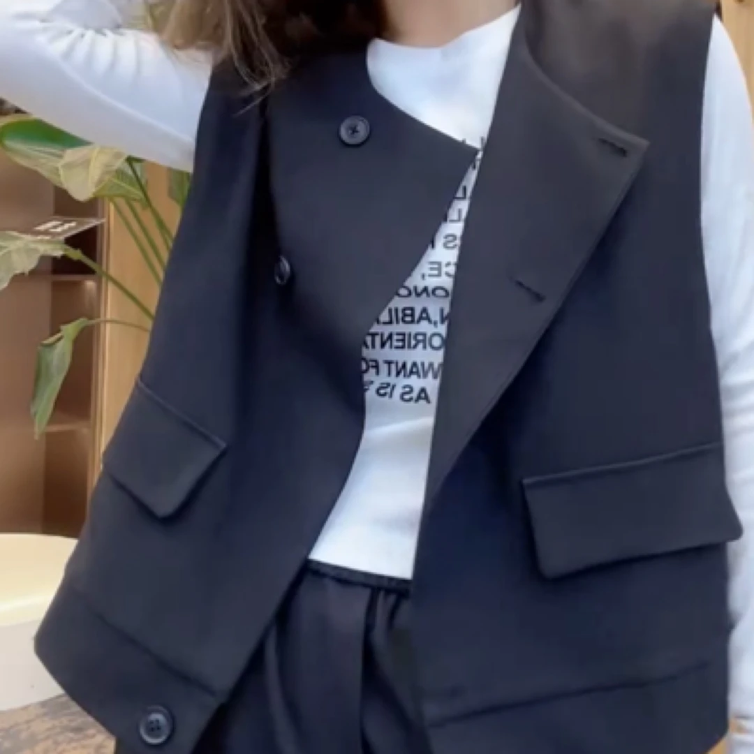 韩版减龄休闲套装百搭净版马甲➕时尚显瘦直筒裤分体两件套早秋新