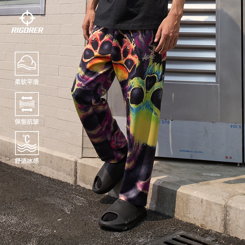 准者花裤子超级草根同款印花美式直筒运动休闲针织长裤舒适冰感