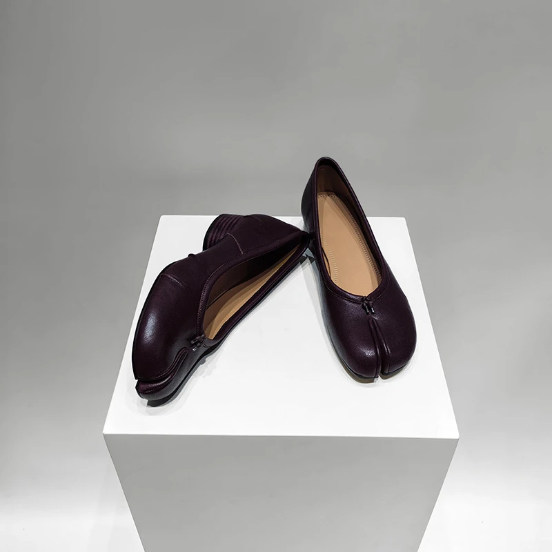 时尚舒适夏新款褶皱浅口平底一脚蹬tabi分趾猪蹄鞋高跟芭蕾舞鞋潮