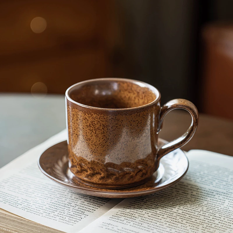 复古咖啡杯碟套装家用做旧陶瓷杯子早餐杯水杯餐厅下午茶餐具茶杯