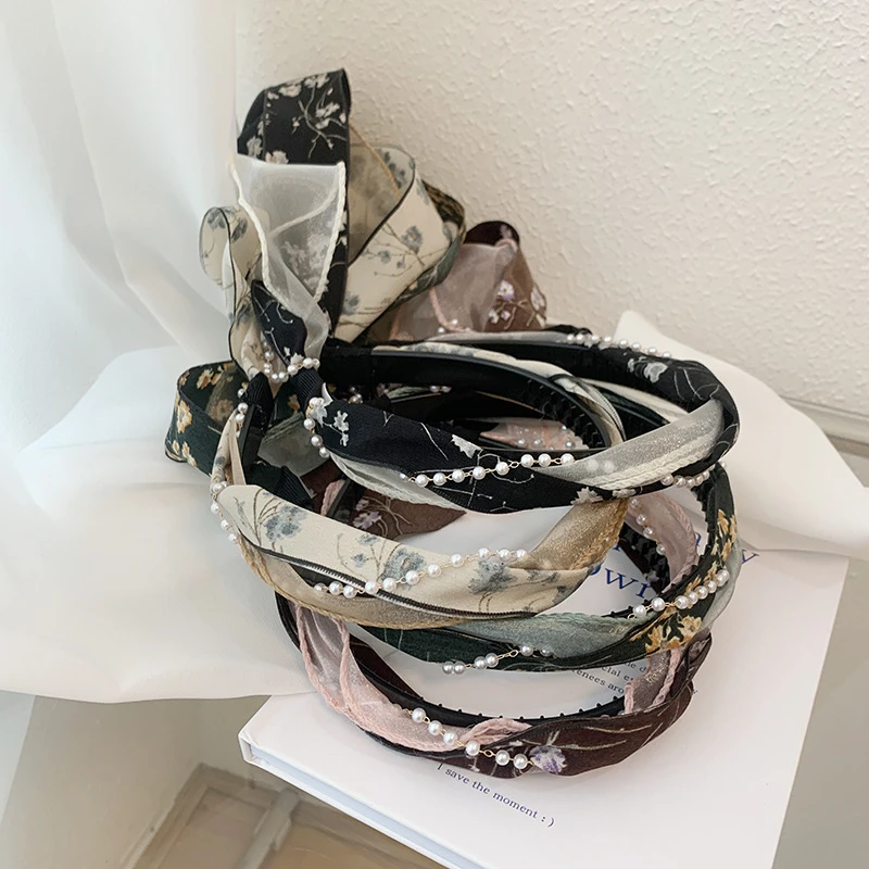 气质复古发箍女百搭头饰绑发一体系带头箍珍珠流苏编织韩版时尚