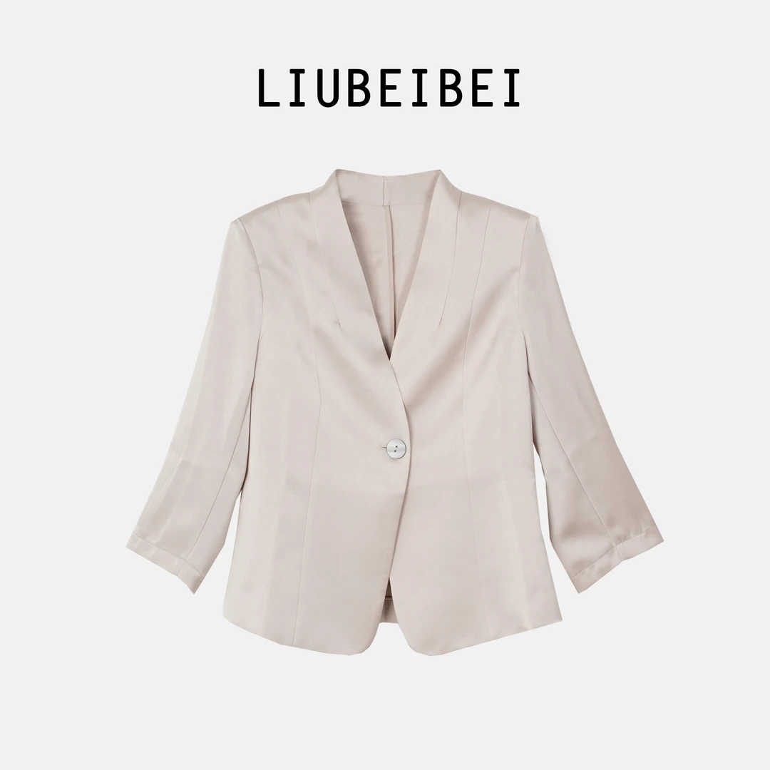 LIUBEIBEI春季新款时尚百搭外套女修身显瘦一粒扣立领西服-8682