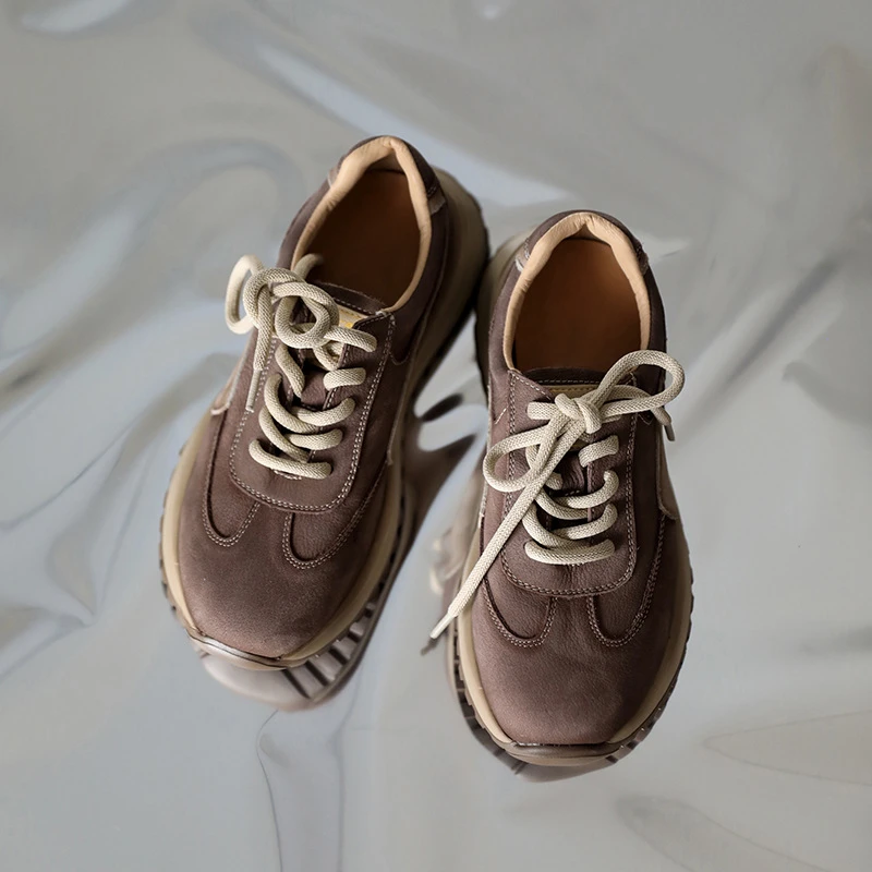 复古圆头平底前系带拼色休闲风德训鞋新款网红同款单鞋女