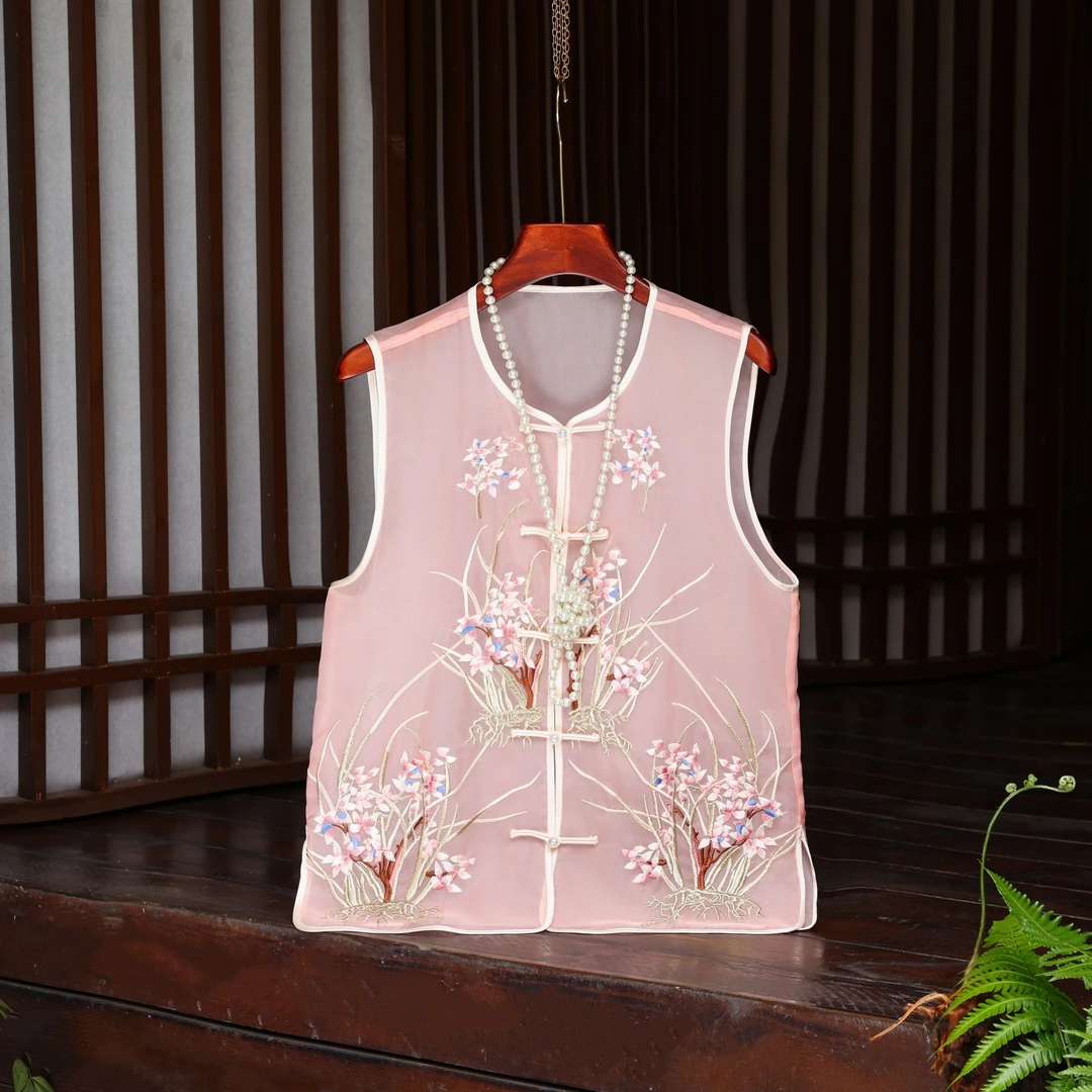 新款马甲背心薄款2025夏季刺绣气质真丝改良新中式上衣马夹-8121