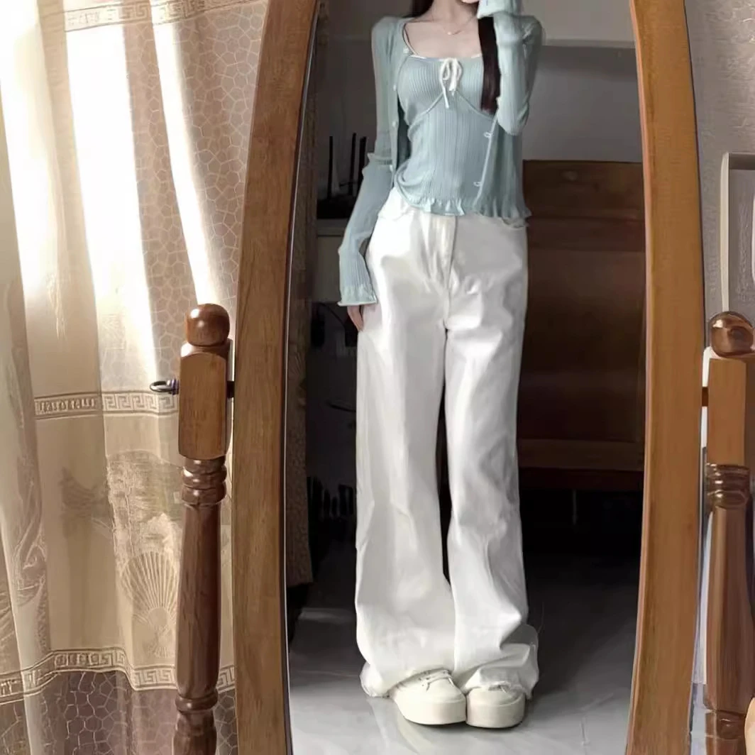 白色直筒大码牛仔裤女新款2024夏季大码胖宽松显瘦高腰阔腿裤子