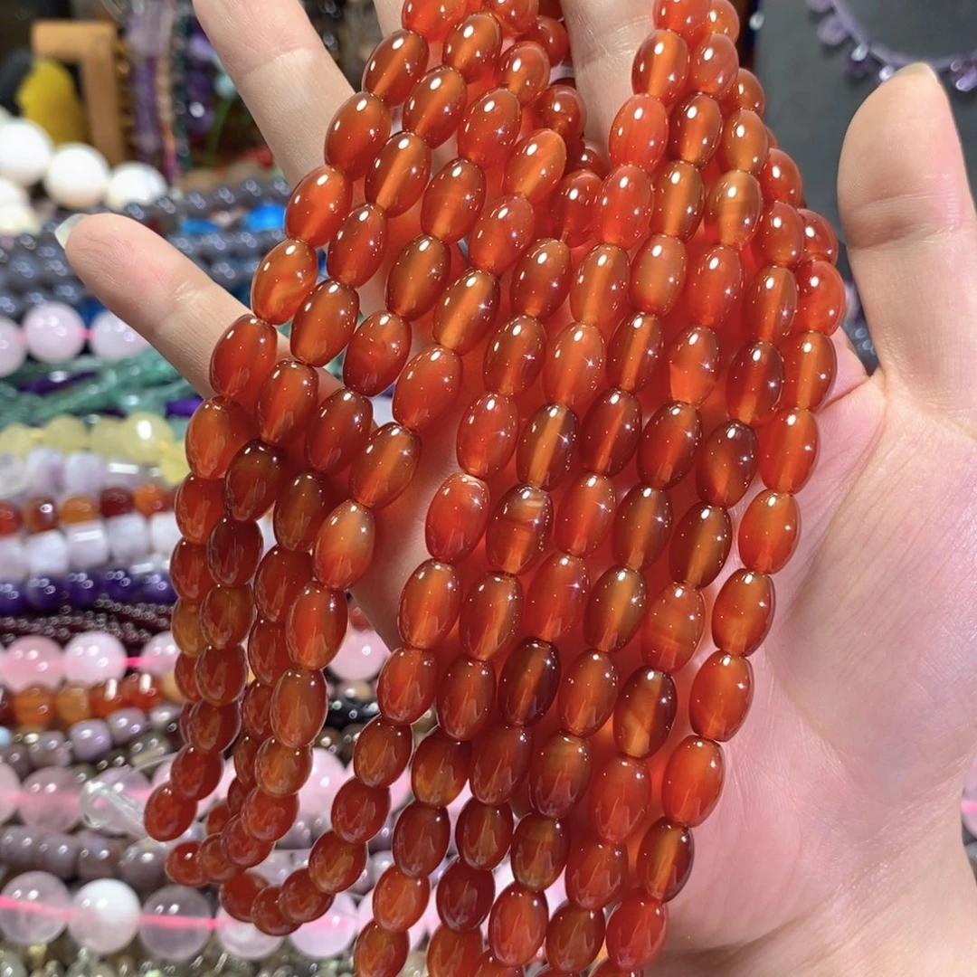 未镶嵌玛瑙/玉髓珠宝半成品红玛瑙米珠一条卡8*12mm